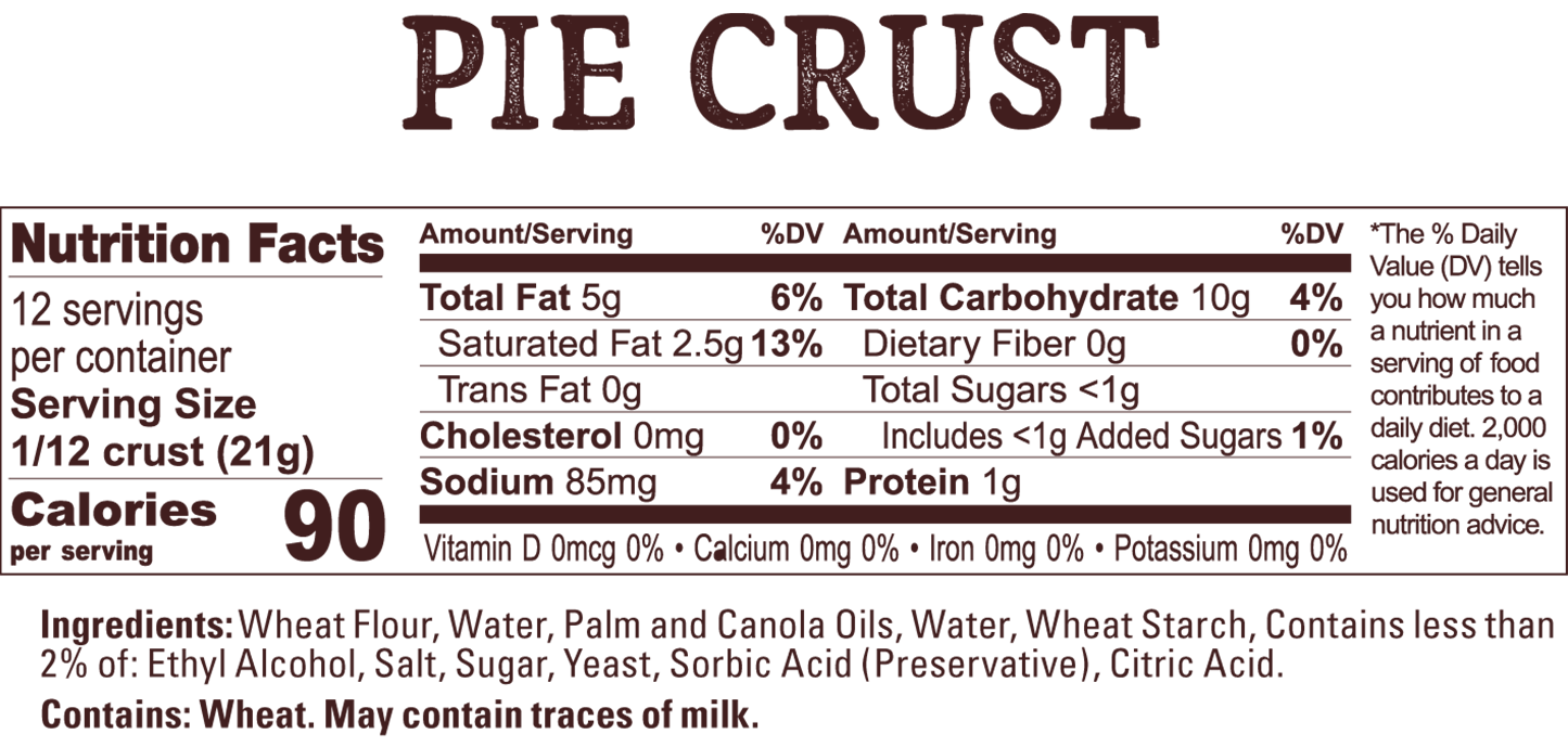 Wewalka Pie Crust Dough - Nutrition Facts